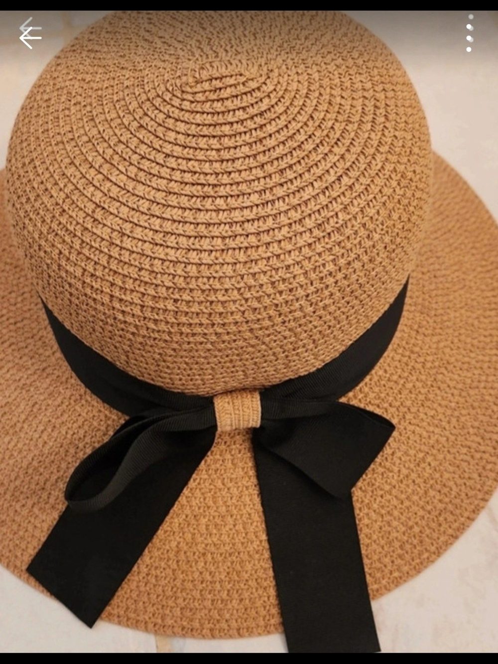 Women’s Straw Sun Hat with Black Ribbon - Tan